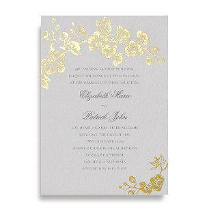 Invitación Con Relieve Metalizado Orquídea Medio Marfil Formal Clásico Matrimonio He