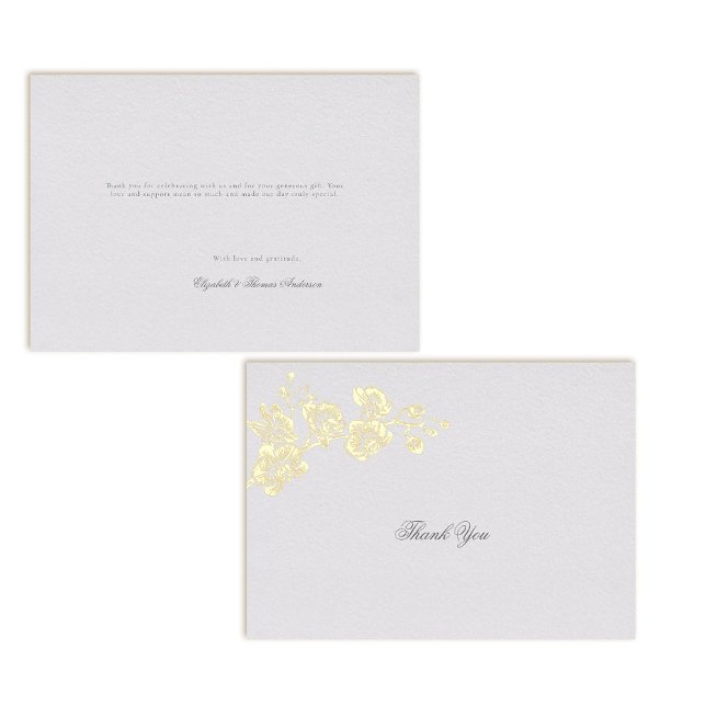 Invitación Con Relieve Metalizado Orquídea Vos Boda Formal de Marfil (formal wedding thank you card orchids gold foil modern classic traditional art ivory elegant royal)