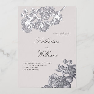 Invitación Con Relieve Metalizado Orquídeas clásicas clásicas formales Tux Boda Silv