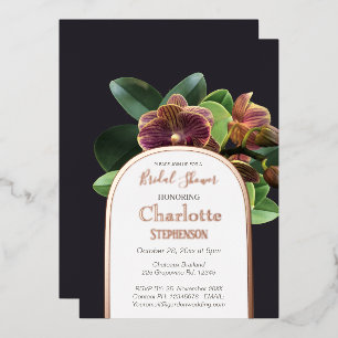 Invitación Con Relieve Metalizado Orquídeas exóticas Desayuno de novia Rosa Dorado