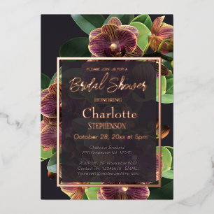 Invitación Con Relieve Metalizado Orquídeas exóticas Rosa de ducha de novia oro