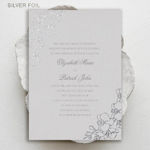 Invitación Con Relieve Metalizado Orquídeas Formal Tradicional Boda Hoja de Marfil