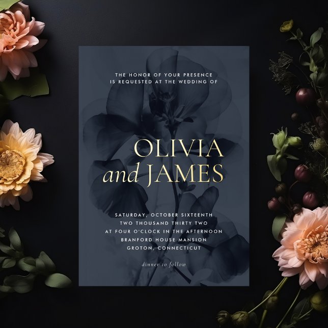 Invitación Con Relieve Metalizado Oscuro Moody Boda Botánica Elegante Oro (Subido por el creador)