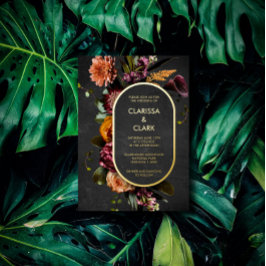 Invitación Con Relieve Metalizado Oscuro Moody Negrita Boda de flores silvestres Inv