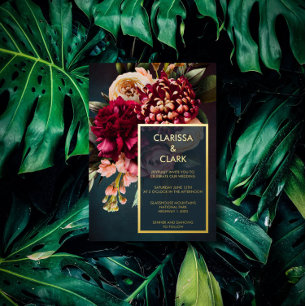 Invitación Con Relieve Metalizado Oscuro Moody Negrita Floral Gold Boda Relieve meta