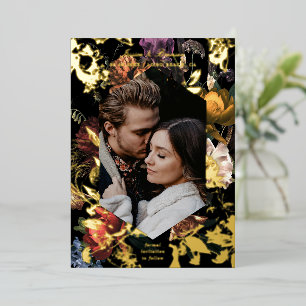 Invitación Con Relieve Metalizado Oscuro Moody Romántico Foto Floral Guardar la fech