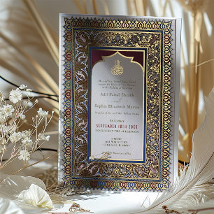 Invitación Con Relieve Metalizado Otoman Turco de Boda Ciruela Púrpura Islámico