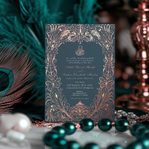 Invitación Con Relieve Metalizado Otomano Turco Azul Bodas Rosa Dorado