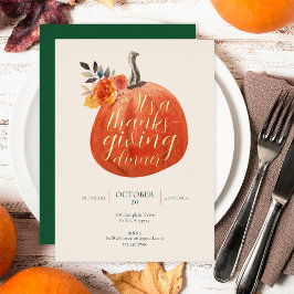 Invitación Con Relieve Metalizado Otoño Acción de Gracias Acuarela Calabaza Dorada