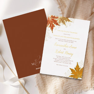 Invitación Con Relieve Metalizado Otoño Caída Acuarela Sale Personalizado Boda