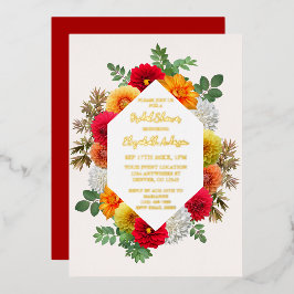 Invitación Con Relieve Metalizado Otoño Dahlia Floral Fall Bridal Shower