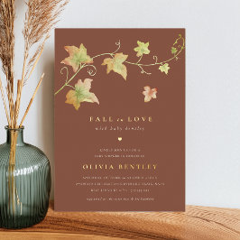 Invitación Con Relieve Metalizado Otoño deja el Baby Shower de otoño moderno