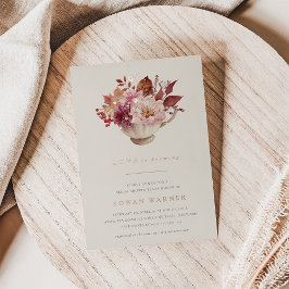 Invitación Con Relieve Metalizado Otoño Floral Teacup Caída Bridal Ducha Té