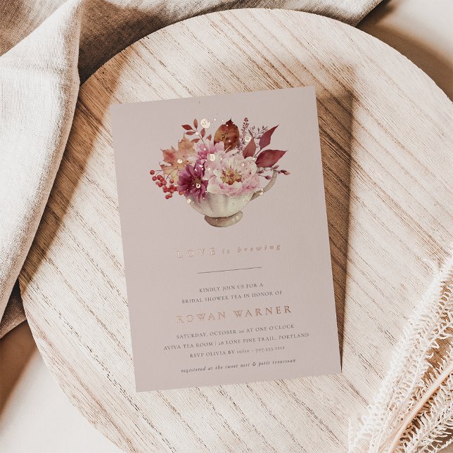 Invitación Con Relieve Metalizado Otoño Floral Teacup Caída Bridal Ducha Té (Subido por el creador)