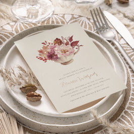 Invitación Con Relieve Metalizado Otoño Floral Teacup Caída Bridal Ducha Té