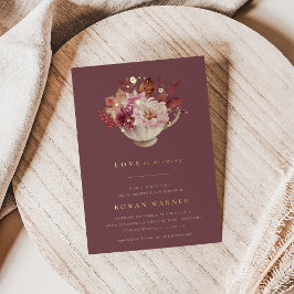 Invitación Con Relieve Metalizado Otoño Floral Teacup Caída Bridal Ducha Té
