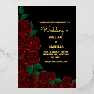 Invitación Con Relieve Metalizado Otoño romántico boda al aire libre rosas rojas her