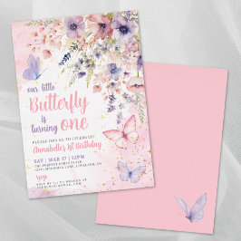 Invitación Con Relieve Metalizado Our Little Butterfly Girl's Birthday Pink Gold