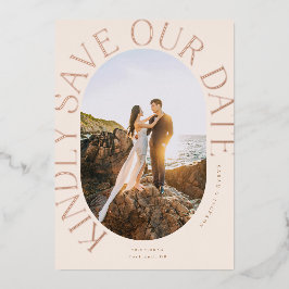 Invitación Con Relieve Metalizado Oval Photo con Relieve metalizado Save the Date cu