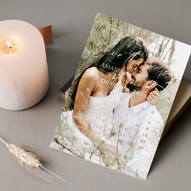 Invitación Con Relieve Metalizado Overlay Gold Calendar Wedding Guardar la fecha (Subido por el creador)