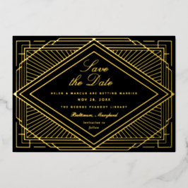 Invitación Con Relieve Metalizado Paisaje Art Déco para Recordatorio de Fecha de la