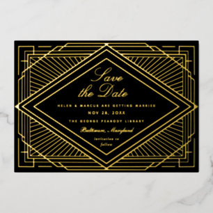 Invitación Con Relieve Metalizado Paisaje Art Déco para Recordatorio de Fecha de la