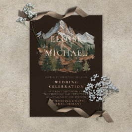 Invitación Con Relieve Metalizado Paisaje de Montaña Nevada Rústica Boda Acuarela