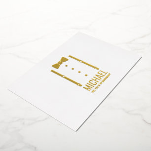 Invitación Con Relieve Metalizado Pajarita de oro personalizada propuesta para padri