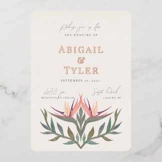 Invitación Con Relieve Metalizado Pájaros del amor en boda Paradisíaca