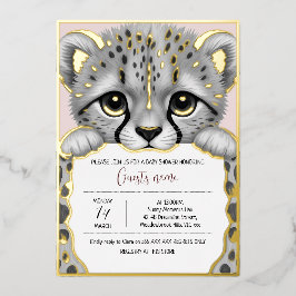 Invitación Con Relieve Metalizado Pale Pink Cub Baby Shower