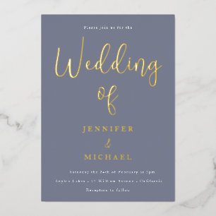 Invitación Con Relieve Metalizado Paleta de colores de boda azul polvoriento con dor