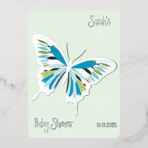 Invitación Con Relieve Metalizado Paleta Dulce Mariposa Baby Shower plateada