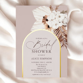 Invitación Con Relieve Metalizado Palm Seca Boho deja ducha de novia