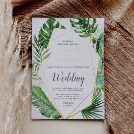 Invitación Con Relieve Metalizado Palm Tropical Salvaje | Boda geométrico Relieve me