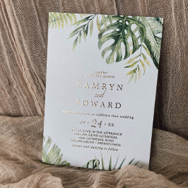 Invitación Con Relieve Metalizado Palm Tropical Salvaje | Relieve metalizado Relieve