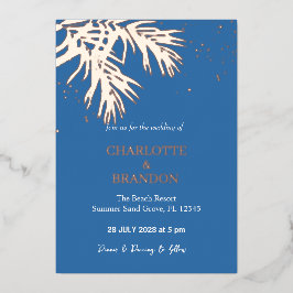 Invitación Con Relieve Metalizado Palm tropical tropical oceánica deja oro Boda