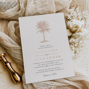 Invitación Con Relieve Metalizado Palma de La Habana Boda Vintage de Palma de árbo
