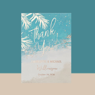 Invitación Con Relieve Metalizado Palmas de Verano Foto Superpuesta Agradecimiento B