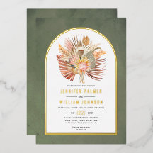 Palmas secas, hierba de pampas verde boda oro real