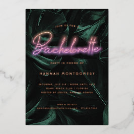Invitación Con Relieve Metalizado Palmas Tropicales Lujosas | Luces de Neón Despedid