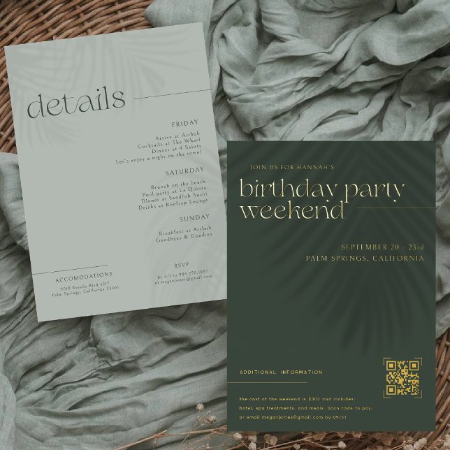 Invitación Con Relieve Metalizado Palmeras minimales modernas | Fin de semana de cum (Subido por el creador)