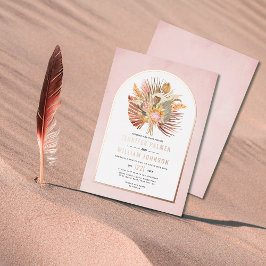 Invitación Con Relieve Metalizado Palmeras secas, pampas boda rosa rosa oro