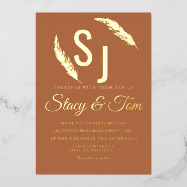 Invitación Con Relieve Metalizado Pampas Ampersand Pressed Relieve metalizado Invita (Anverso)