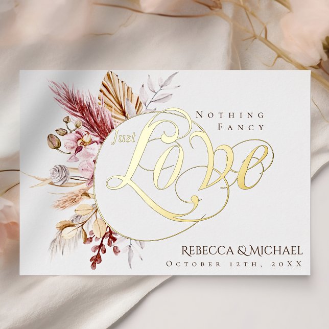 Invitación Con Relieve Metalizado Pampas Grass No Fancy Just Love Boho Boda (Subido por el creador)