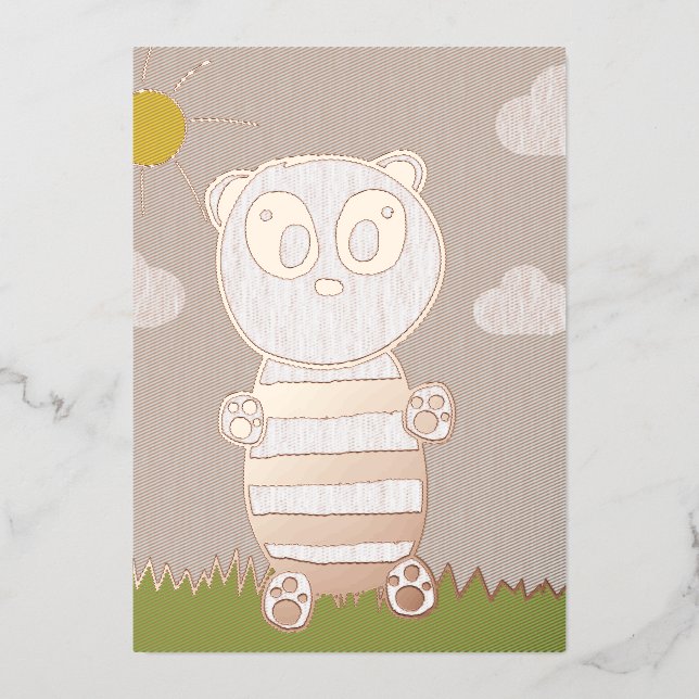 Invitación Con Relieve Metalizado Panda Kids (Anverso)
