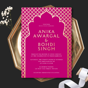 Invitación Con Relieve Metalizado Pantalla de ventana india ornamentada colorida bod