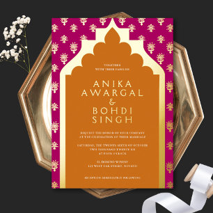 Invitación Con Relieve Metalizado Pantalla de ventana india ornamentada colorida bod