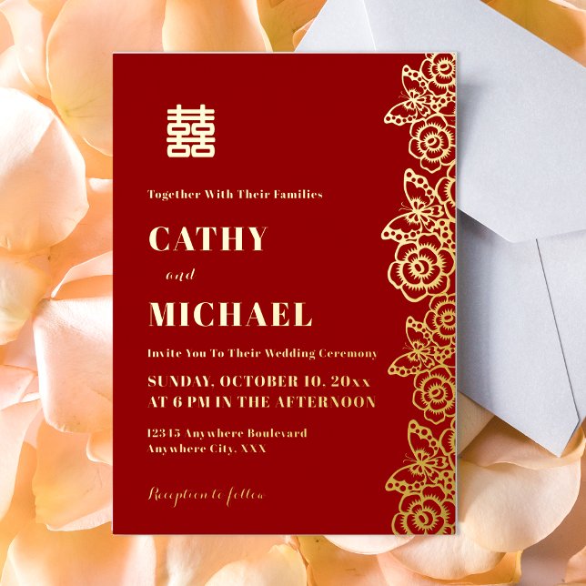 Invitación Con Relieve Metalizado Papel boda de mariposas de peones chinos (Subido por el creador)