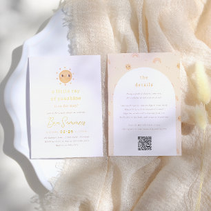 Invitación Con Relieve Metalizado Papel de estaño   Pequeño rayo de sol QR Niña Fies