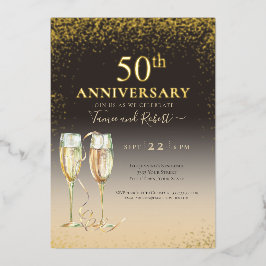 Invitación Con Relieve Metalizado Papel de Oro 50º Aniversario Champagne Brillante